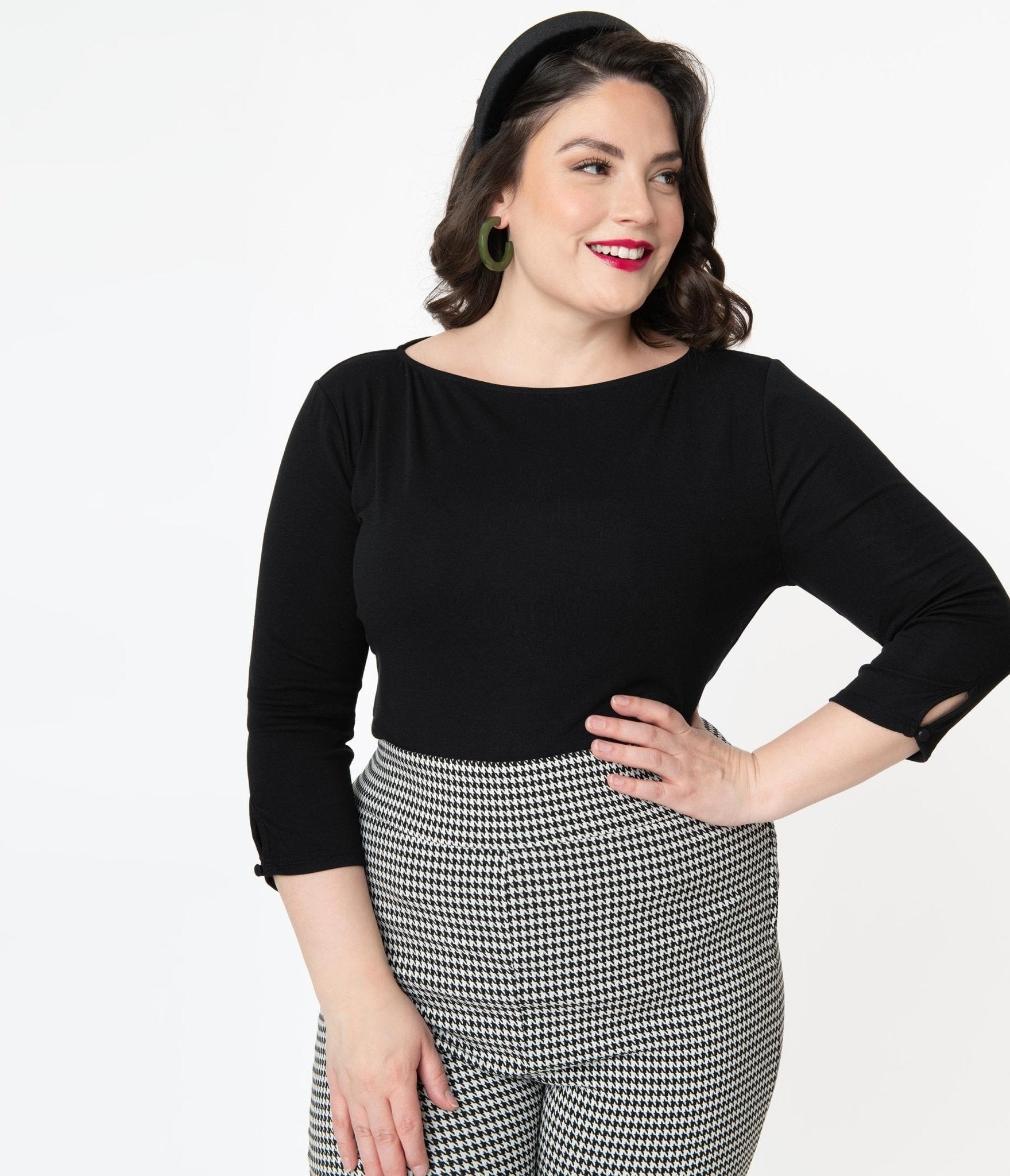 Unique Vintage Plus Size Black Gracie Top - Unique Vintage - Womens, TOPS, KNIT TOPS