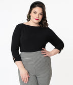 Unique Vintage Plus Size Black Gracie Top - Unique Vintage - Womens, TOPS, KNIT TOPS