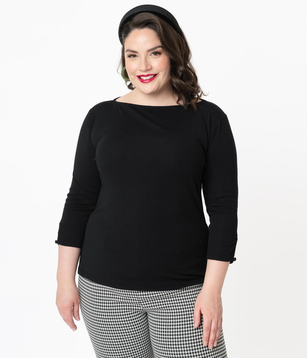 Unique Vintage Plus Size Black Gracie Top - Unique Vintage - Womens, TOPS, KNIT TOPS