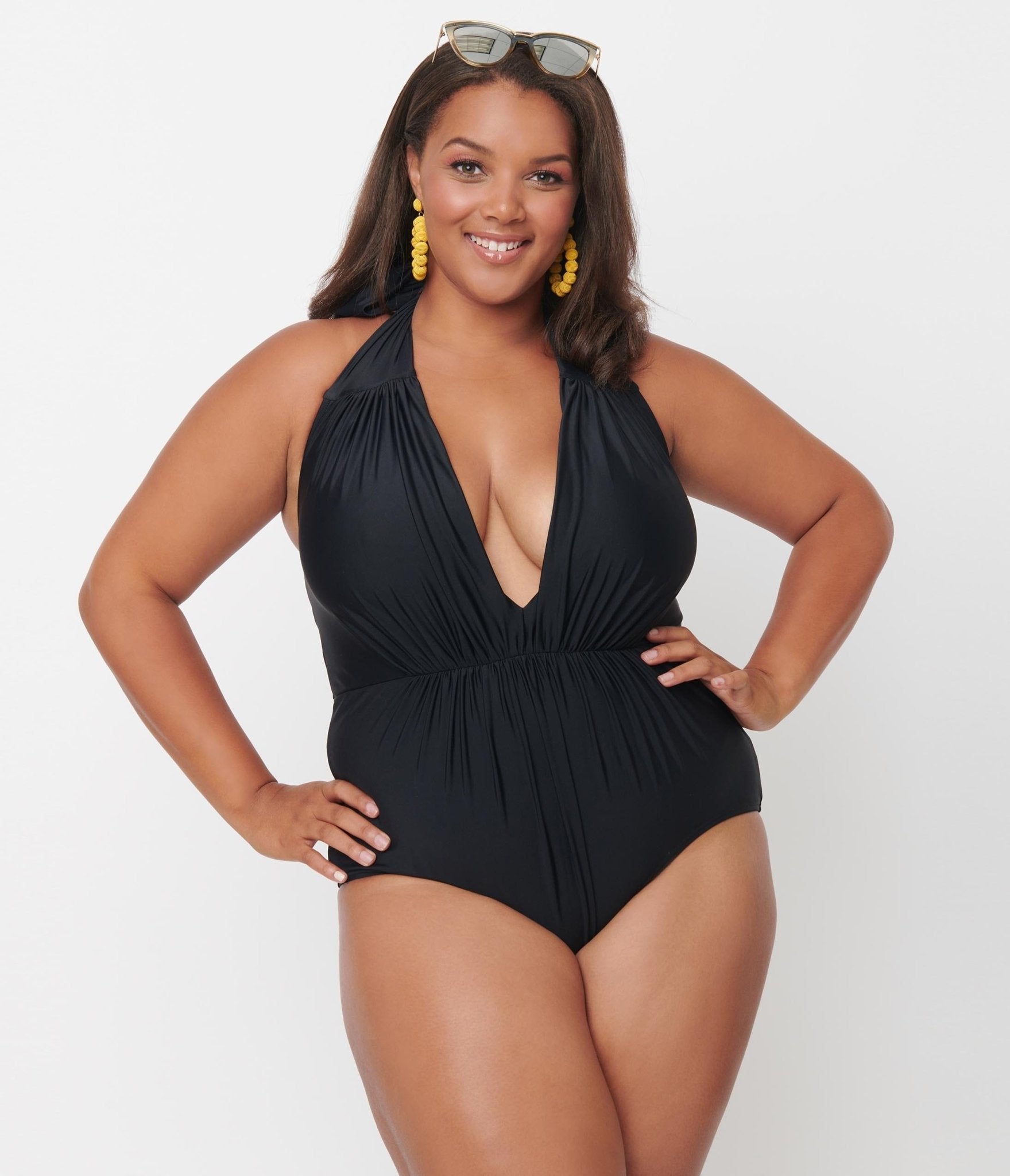 Unique Vintage Plus Size Blue Gingham Buckle Swim Top