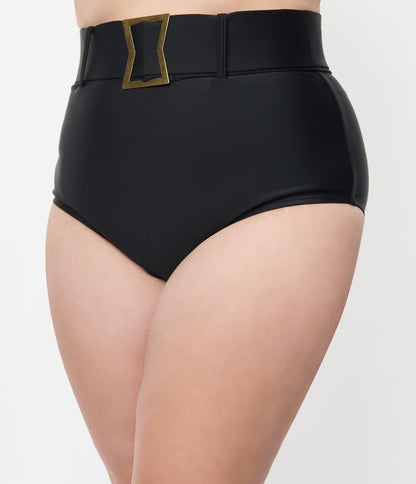 Unique Vintage Plus Size Black High Waist Belted Swim Bottom - Unique Vintage - Womens, SWIM, BOTTOM