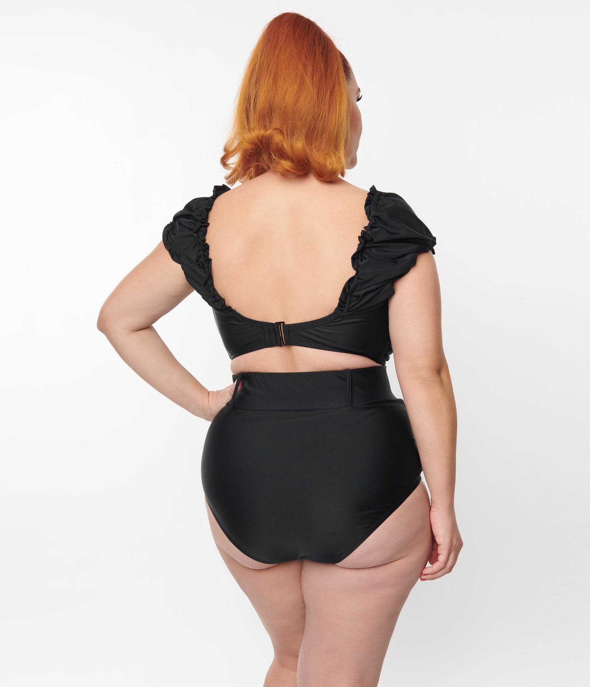 Unique Vintage Plus Size Black High Waist Belted Swim Bottom - Unique Vintage - Womens, SWIM, BOTTOM