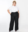 Unique Vintage Plus Size 1940s Black High Waist Wide Leg Tab Pants