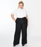 Unique Vintage Plus Size Black High Waist Wide Leg Tab Pants - Unique Vintage - Womens, BOTTOMS, PANTS