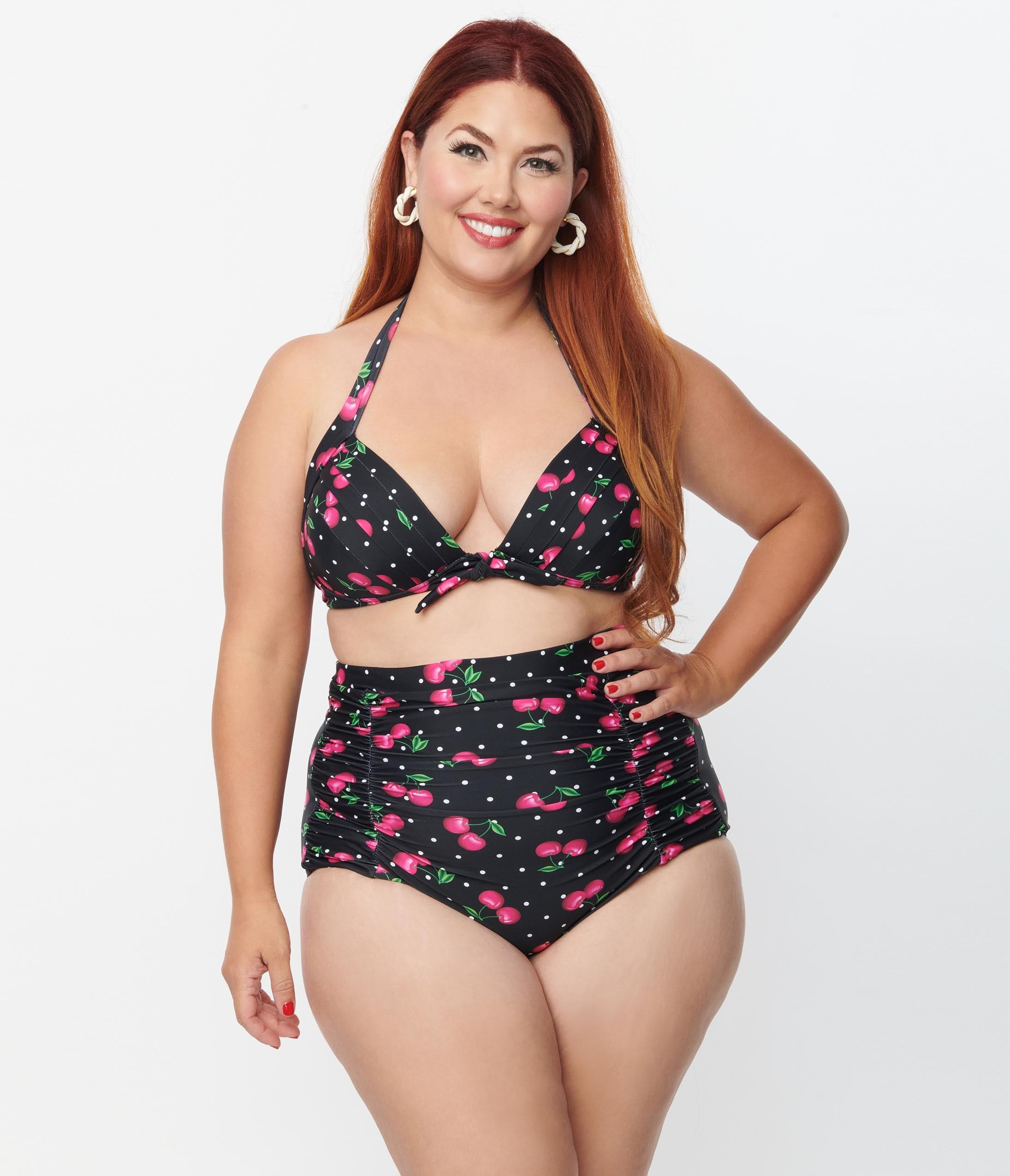 Unique Vintage Plus Size 1950s Black & Hot Pink Cherry Pin