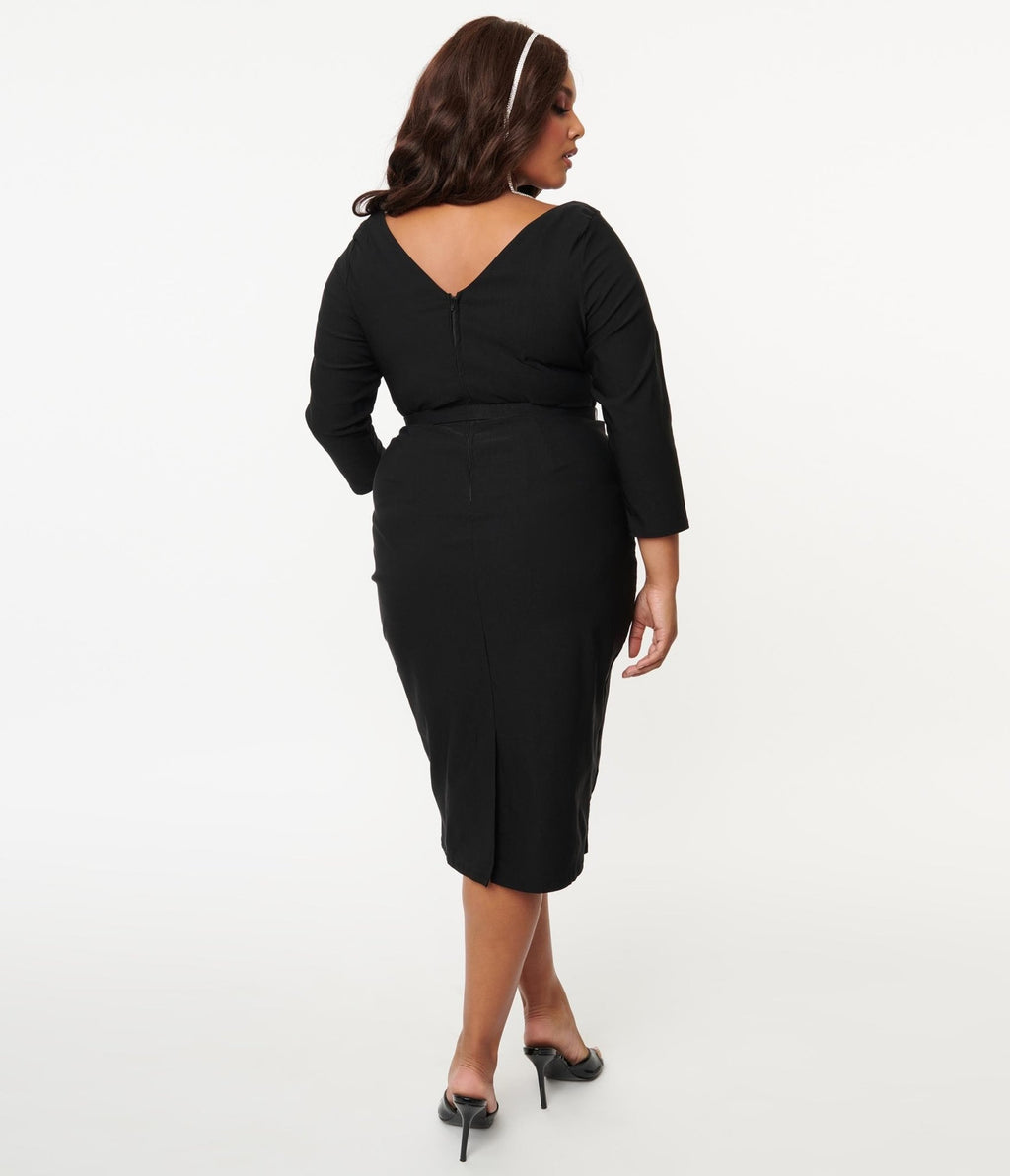 Unique Vintage Plus Size Black Jaqueline Pencil Dress - Unique Vintage - Womens, DRESSES, WIGGLE
