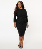 Unique Vintage Plus Size Black Jaqueline Pencil Dress - Unique Vintage - Womens, DRESSES, WIGGLE
