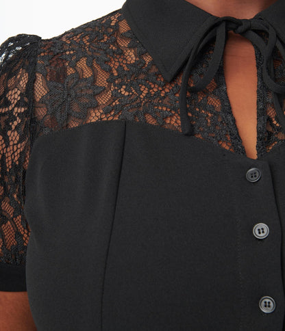 Unique Vintage Plus Size Black Lace Addison Blouse - Unique Vintage - Womens, TOPS, WOVEN TOPS