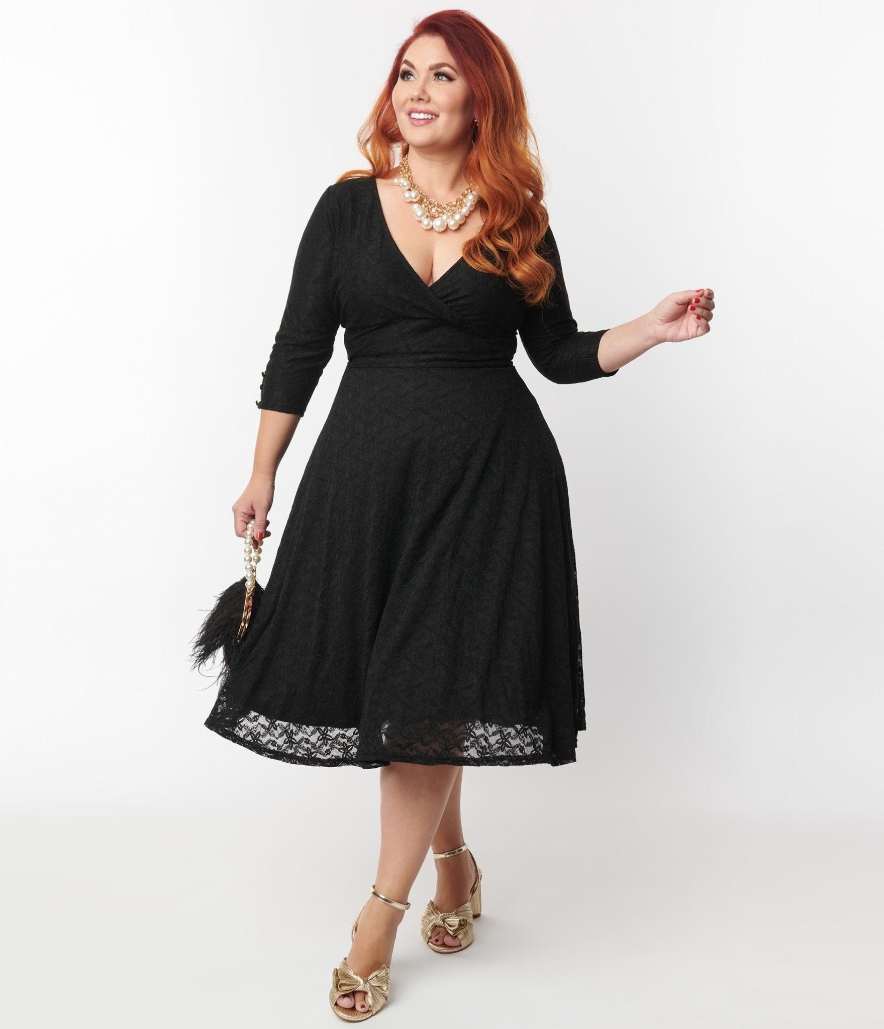 Unique Vintage Plus Size Black Lace Gilda Swing Dress - Unique Vintage - Womens, DRESSES, SWING