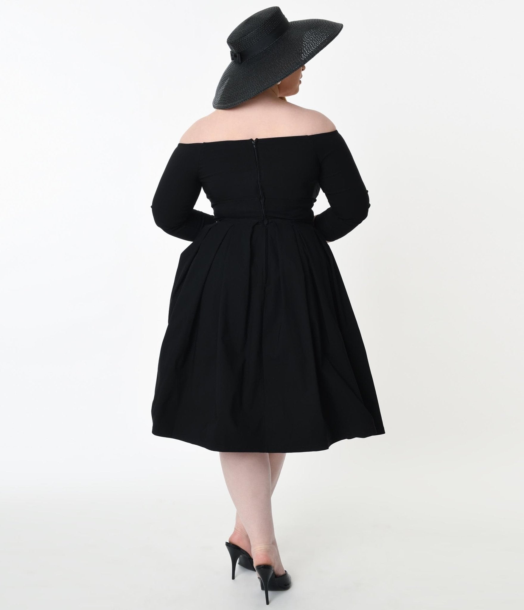 Unique Vintage Plus Size Black Marceline Swing Dress