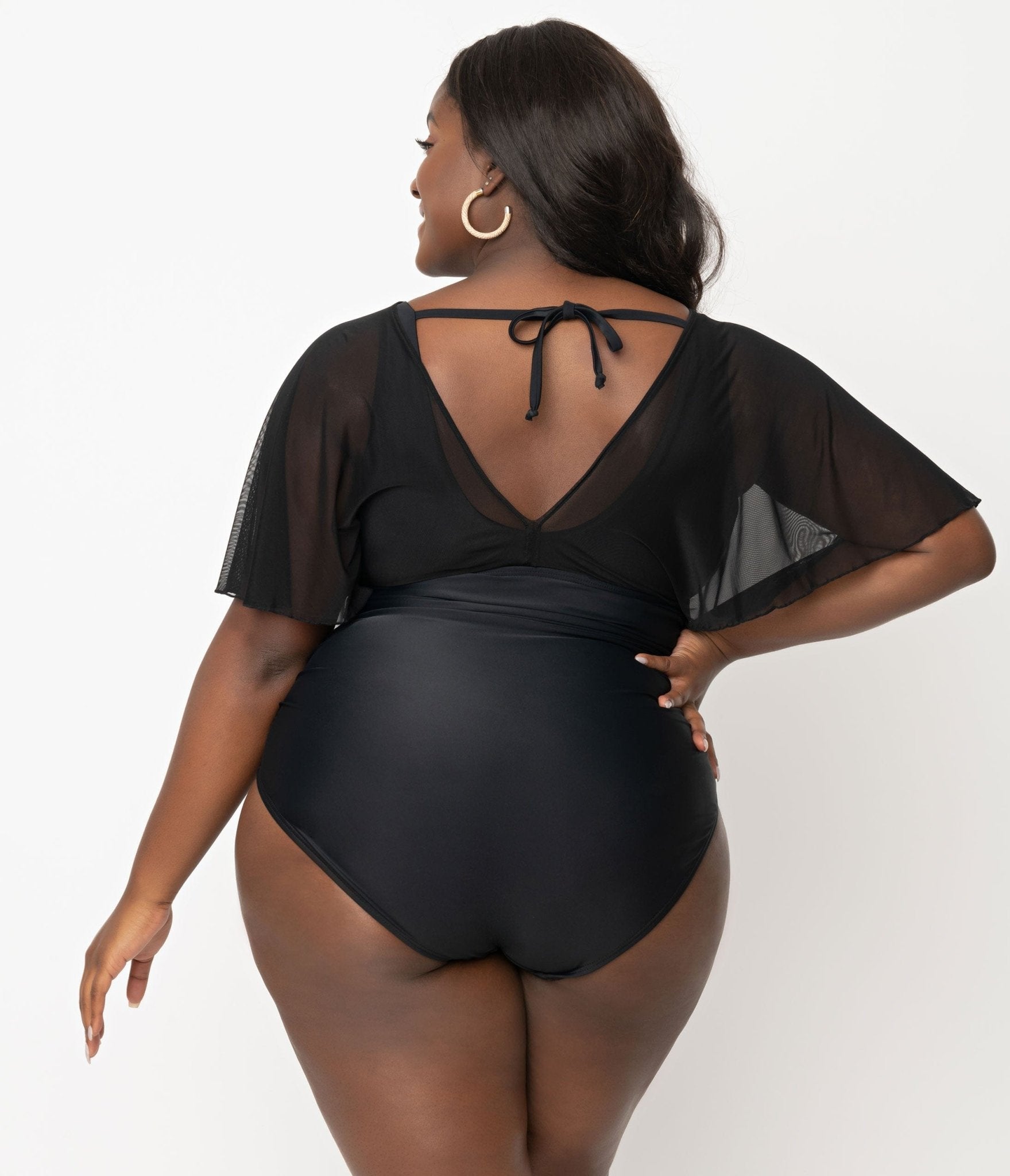 Unique Vintage Plus Size Black Mesh Sleeved Torrey Swimsuit - Unique Vintage - Womens, SWIM, 1 PC