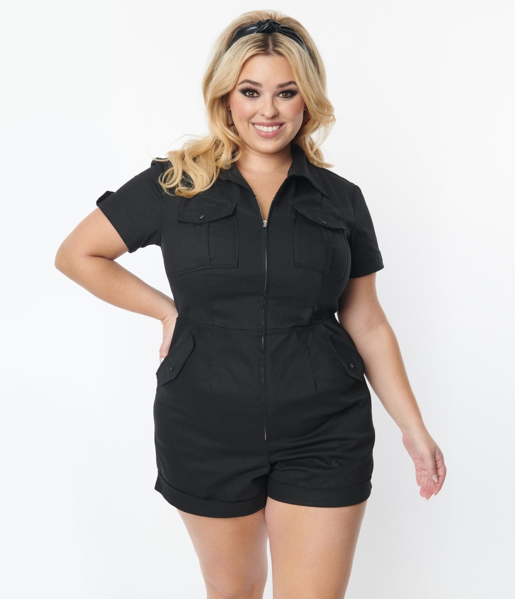 Unique Vintage Plus Size Black Mia Romper - Unique Vintage - Womens, BOTTOMS, ROMPERS AND JUMPSUITS