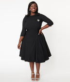 Unique Vintage Plus Size Black Nicola Swing Dress - Unique Vintage - Womens, DRESSES, SWING