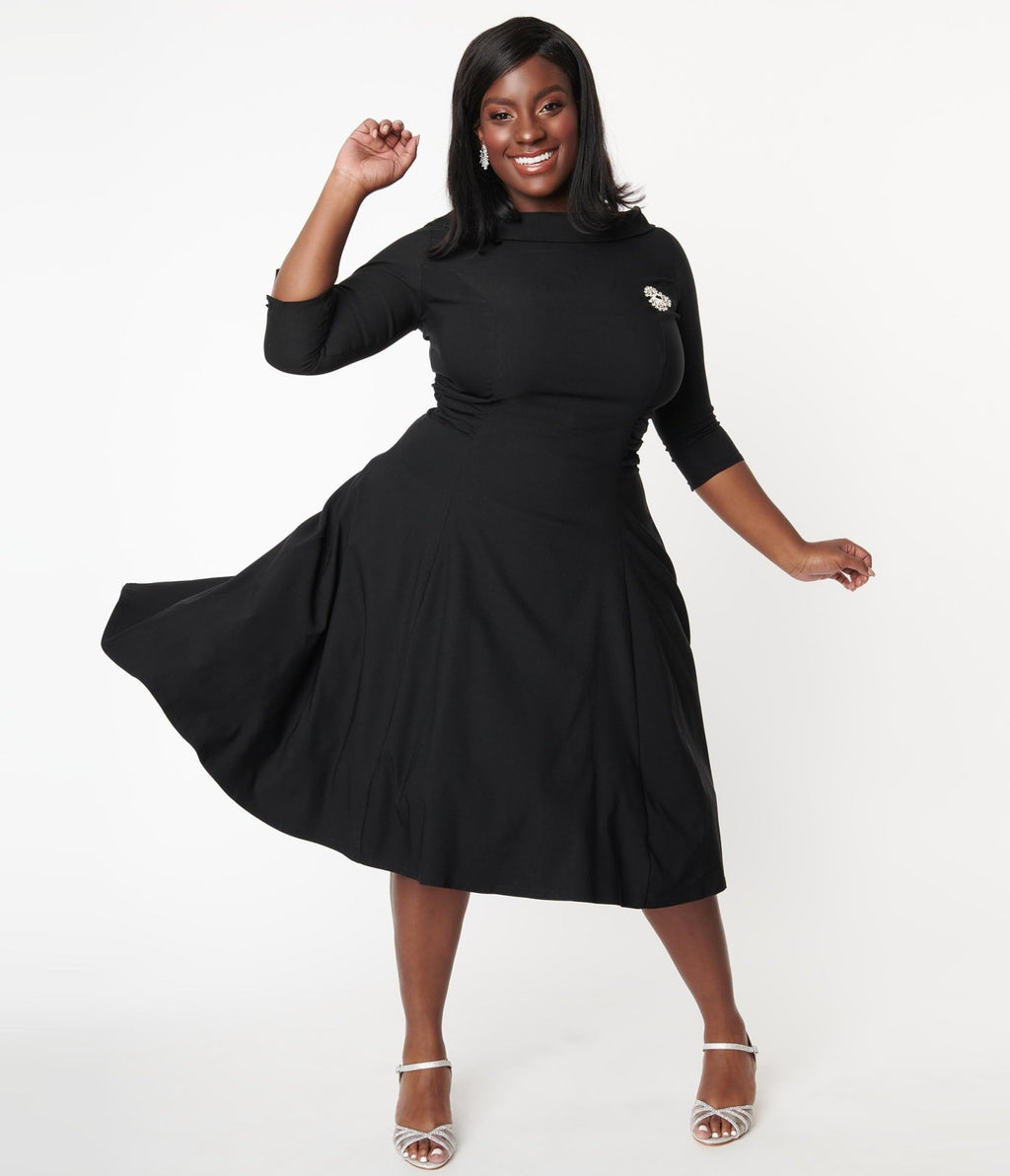 Unique Vintage Plus Size Black Nicola Swing Dress - Unique Vintage - Womens, DRESSES, SWING
