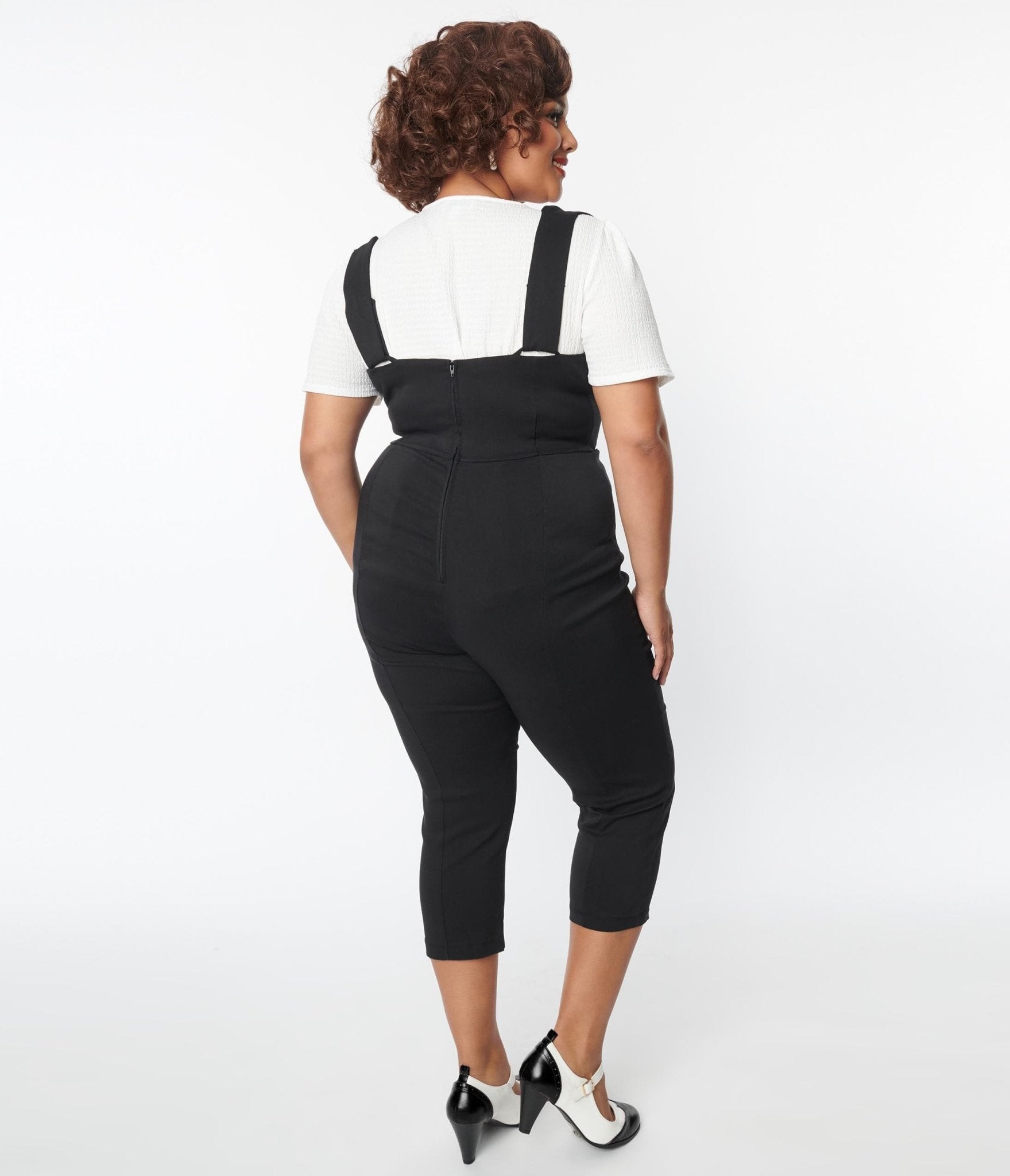 Unique Vintage Plus Size Black Pinafore Capris - Unique Vintage - Womens, BOTTOMS, ROMPERS AND JUMPSUITS