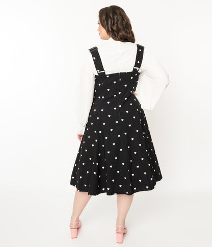 Unique Vintage Plus Size Black & Pink Heart Amma Suspender Swing Skirt - Unique Vintage - Womens, BOTTOMS, SKIRTS