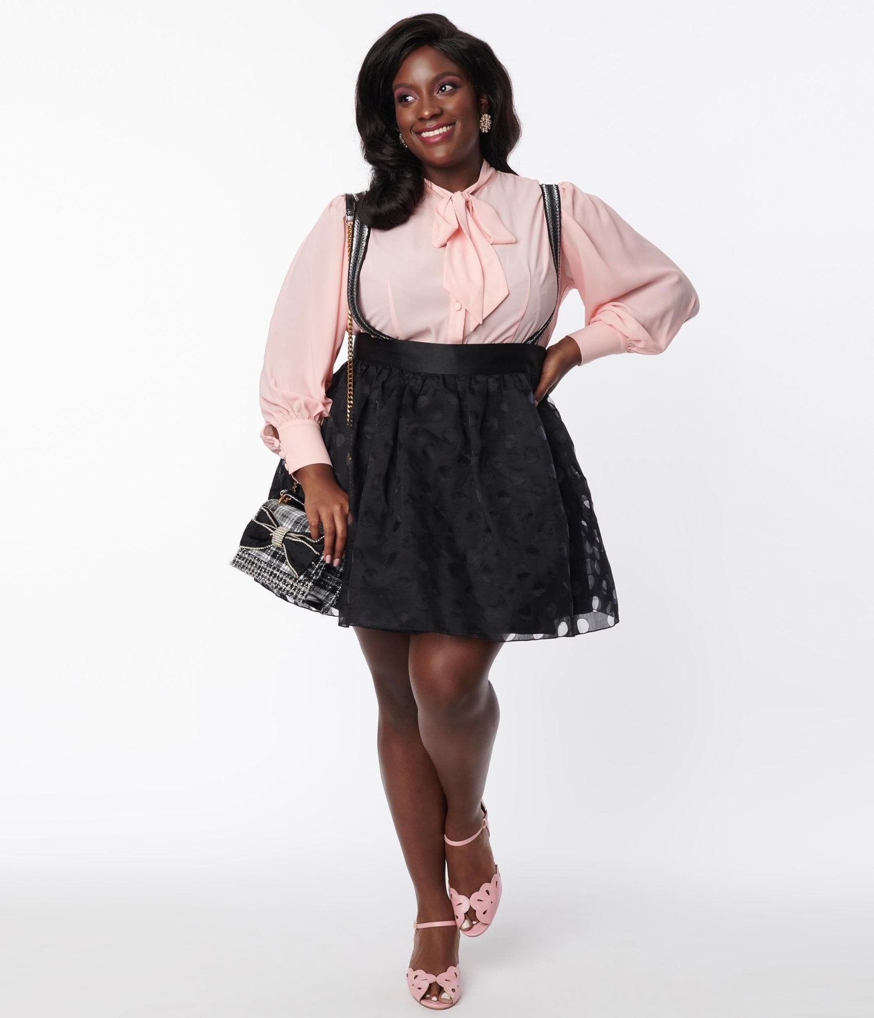 Unique Vintage Plus Size Black Polka Dot Tulle Suspender Mini Skirt - Unique Vintage - Womens, BOTTOMS, SKIRTS