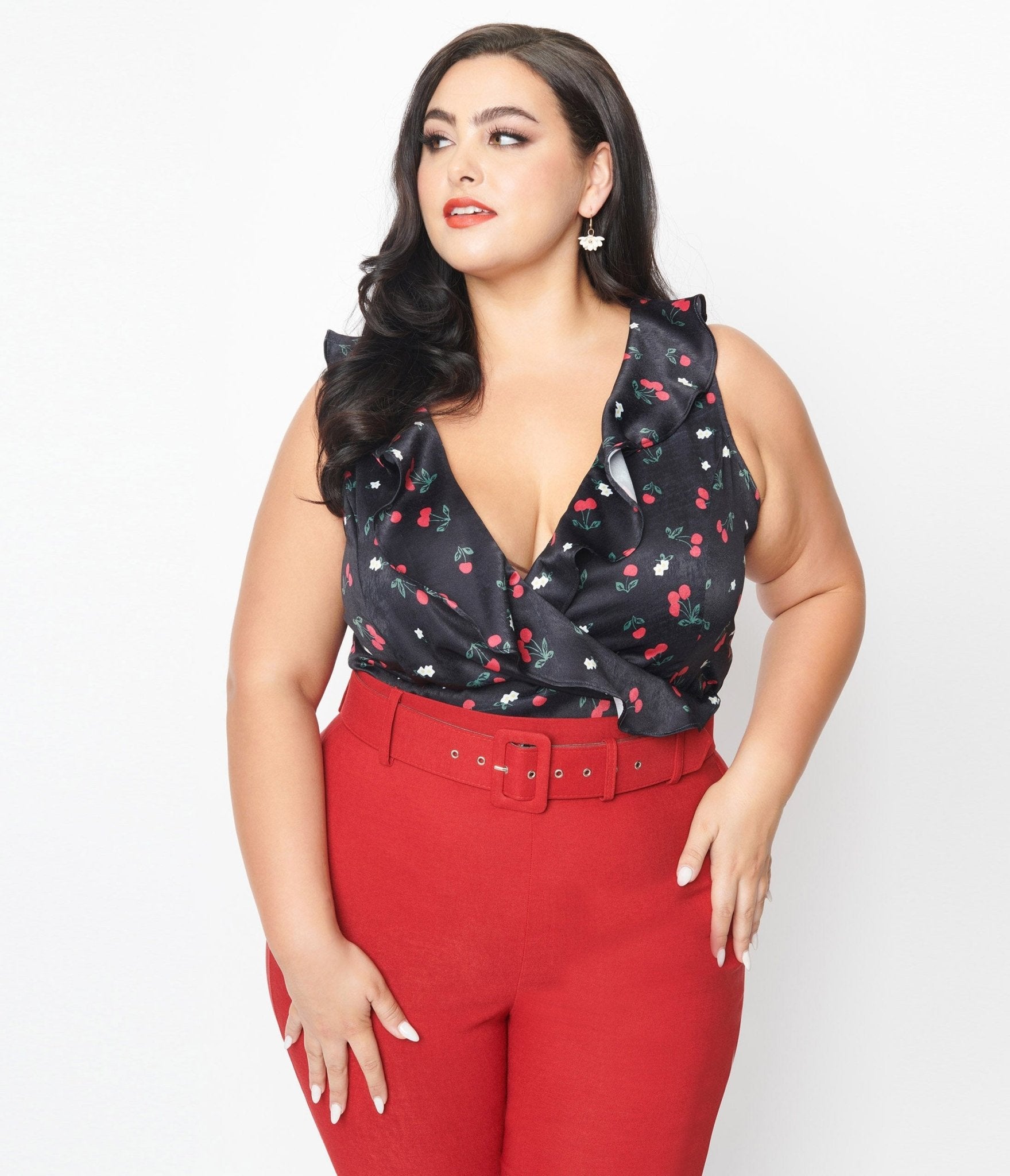 Red and black plus top size tops