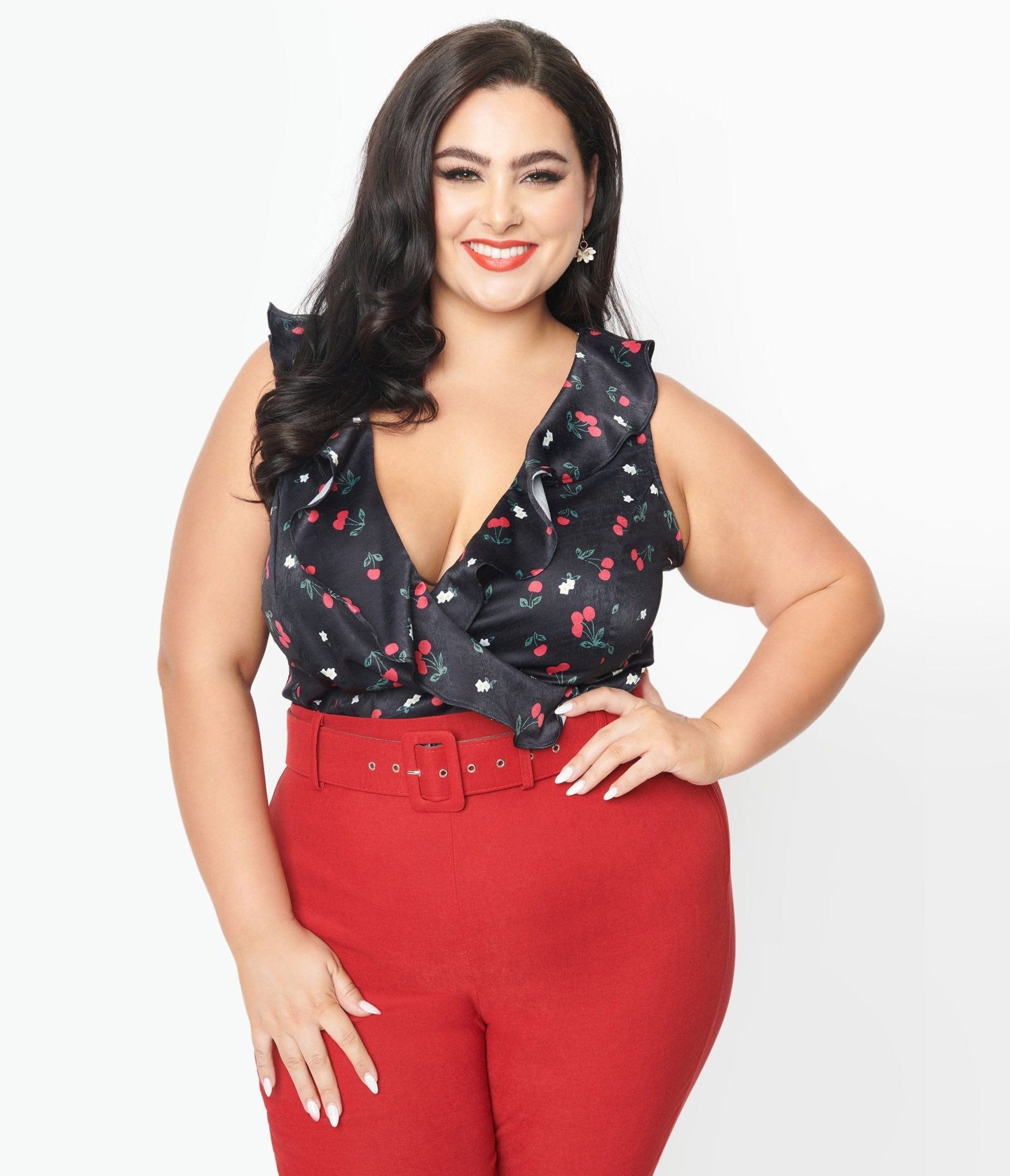 Red and black plus top size tops