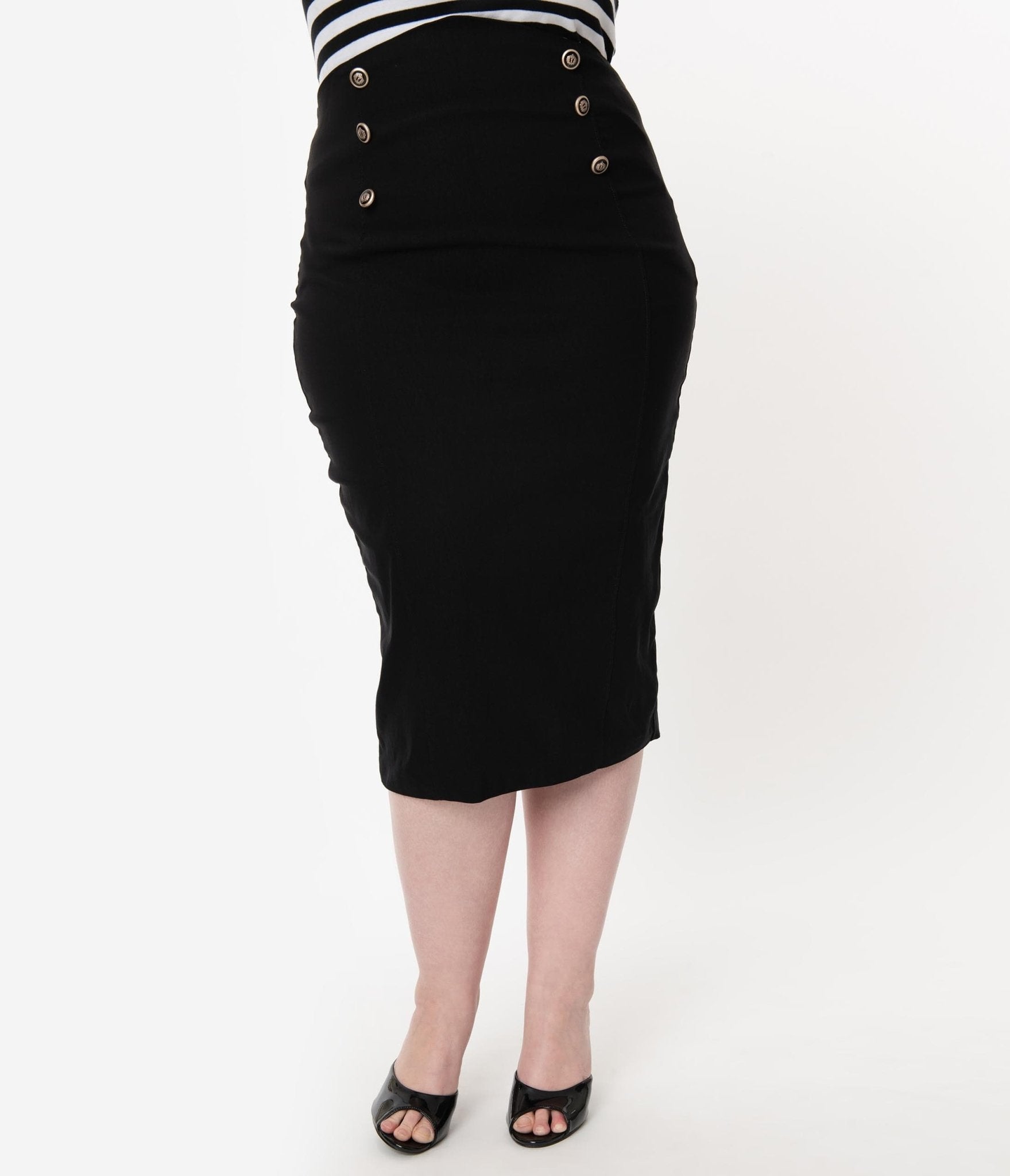 Unique Vintage Plus Size Black Sailor High Waist Sierra Pencil Skirt - Unique Vintage - Womens, BOTTOMS, SKIRTS