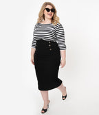 Unique Vintage Plus Size Black Sailor High Waist Sierra Pencil Skirt - Unique Vintage - Womens, BOTTOMS, SKIRTS