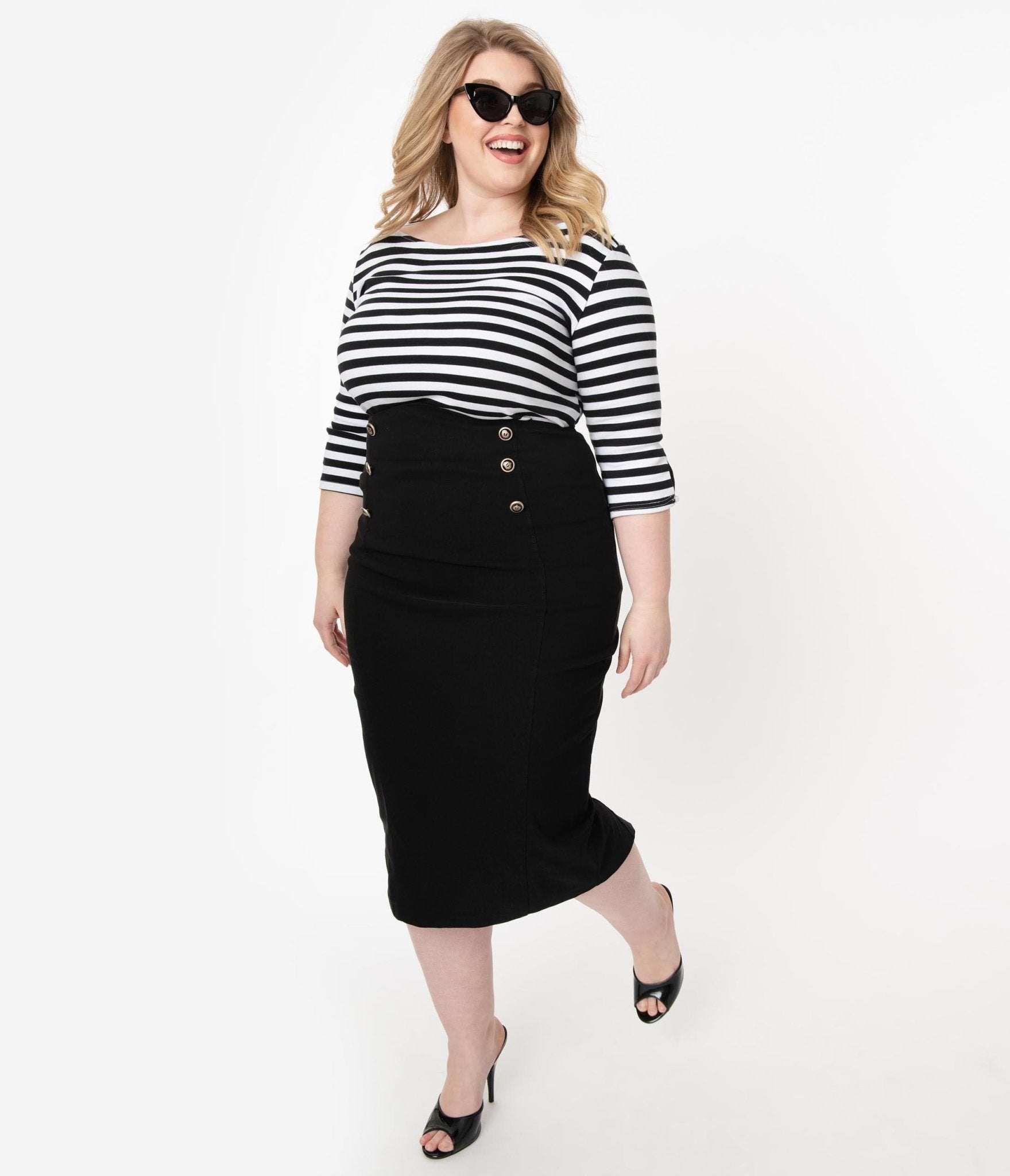 Unique Vintage Plus Size Black Sailor High Waist Sierra Pencil Skirt - Unique Vintage - Womens, BOTTOMS, SKIRTS