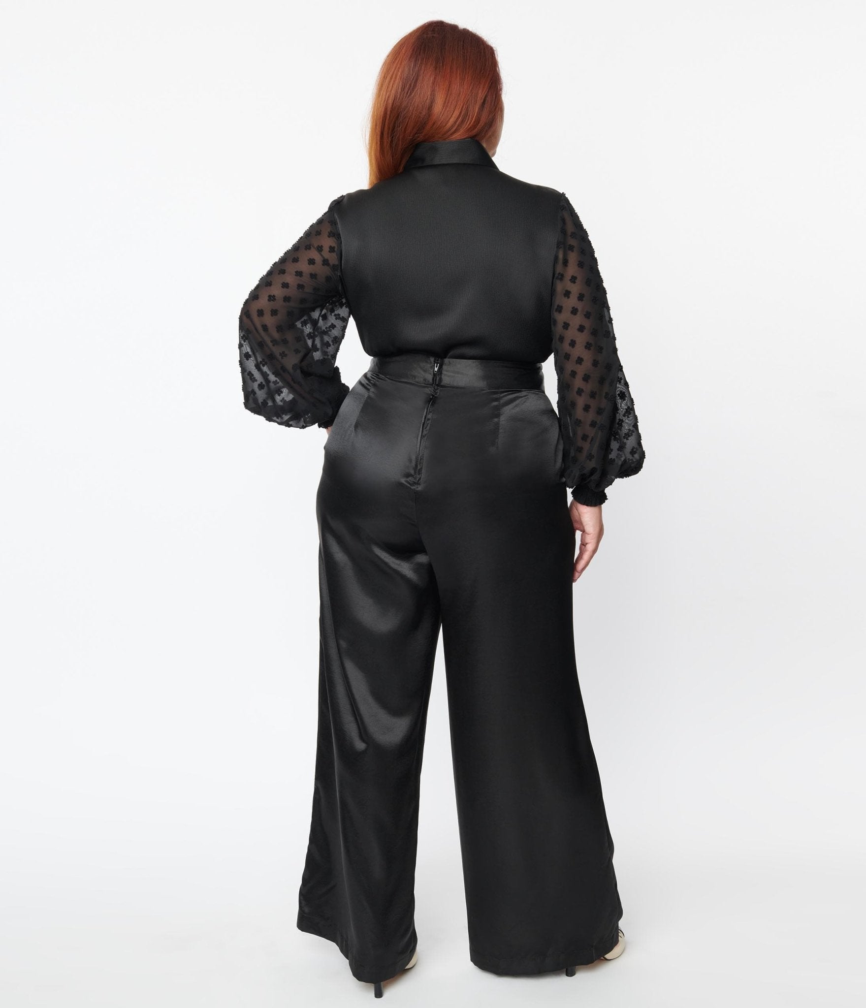 Plus size hot sale black satin pants