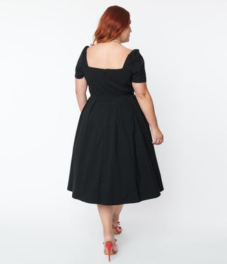 Unique Vintage Plus Size Black Sweetheart Midge Swing Dress