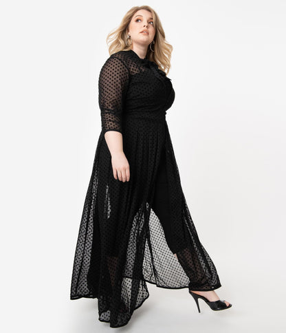 Unique Vintage Plus Size Black Swiss Dot Starlet Duster - Unique Vintage - Womens, DRESSES, MAXI