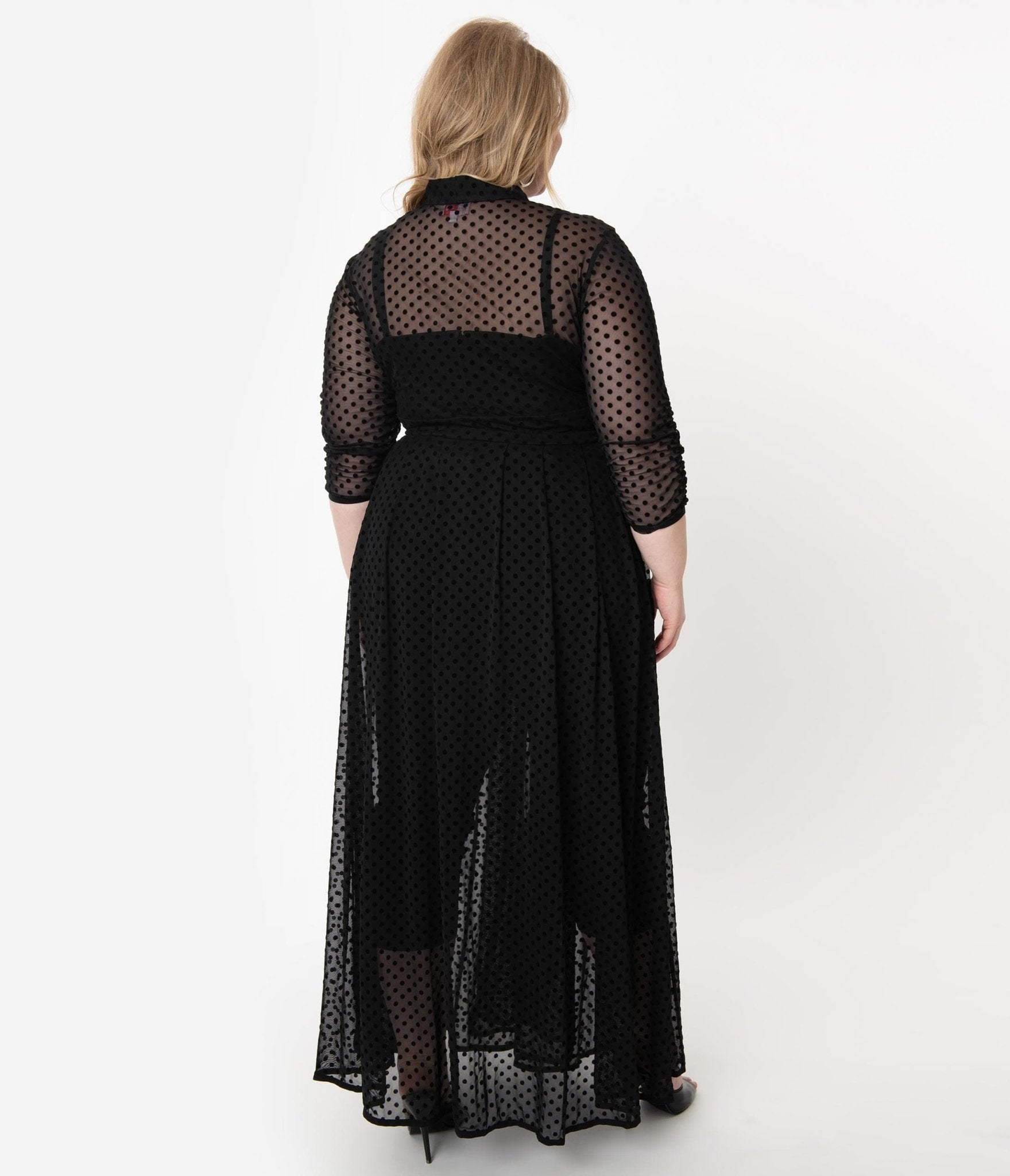 Unique Vintage Plus Size Black Swiss Dot Starlet Duster - Unique Vintage - Womens, DRESSES, MAXI