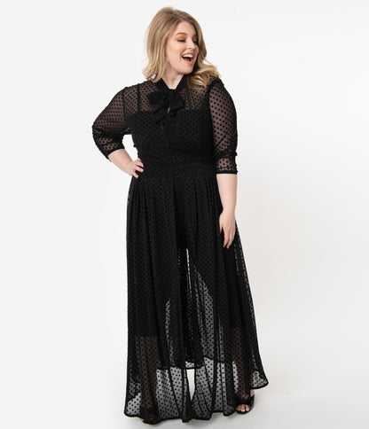 Unique Vintage Plus Size Black Swiss Dot Starlet Duster - Unique Vintage - Womens, DRESSES, MAXI