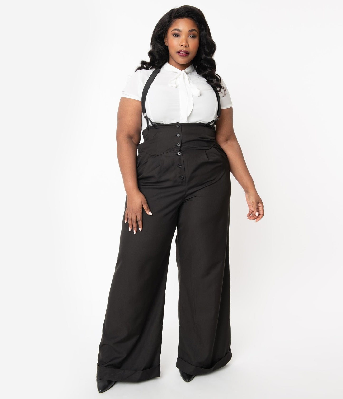 Unique Vintage Plus Size Black Thelma Suspender Pants - Unique Vintage - Womens, BOTTOMS, PANTS
