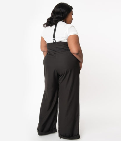 Unique Vintage Plus Size Black Thelma Suspender Pants - Unique Vintage - Womens, BOTTOMS, PANTS