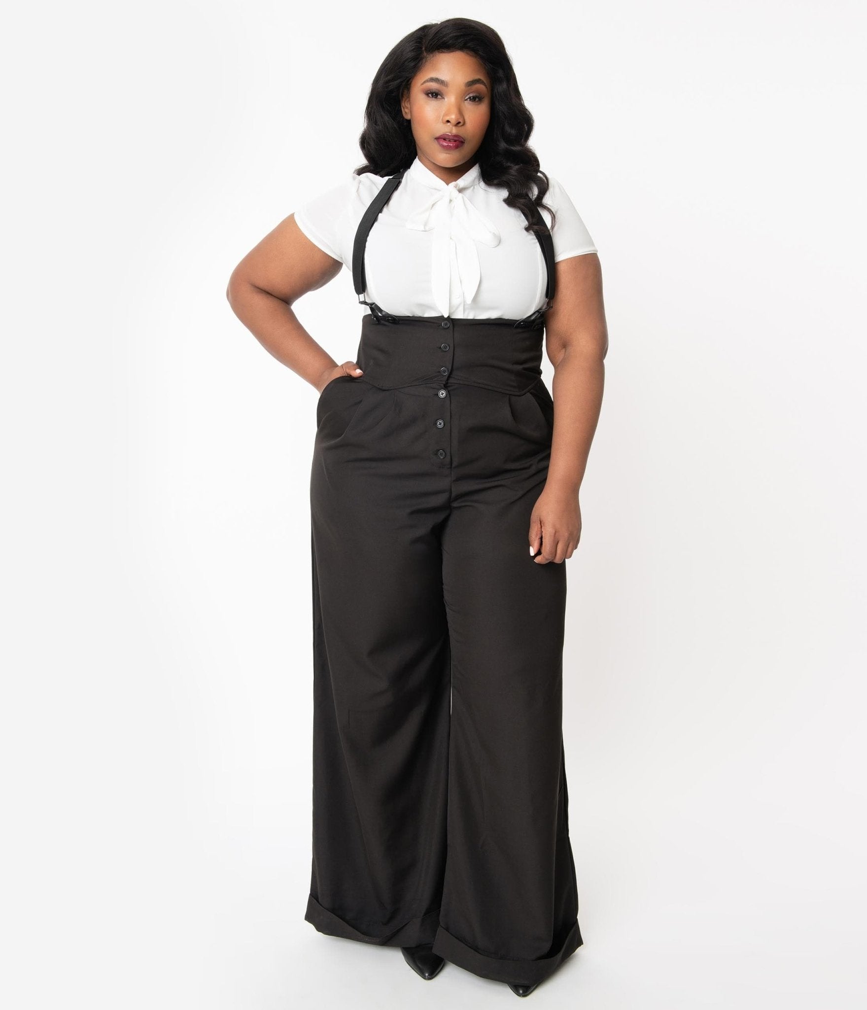 Plus size high waisted pants shop with suspenders