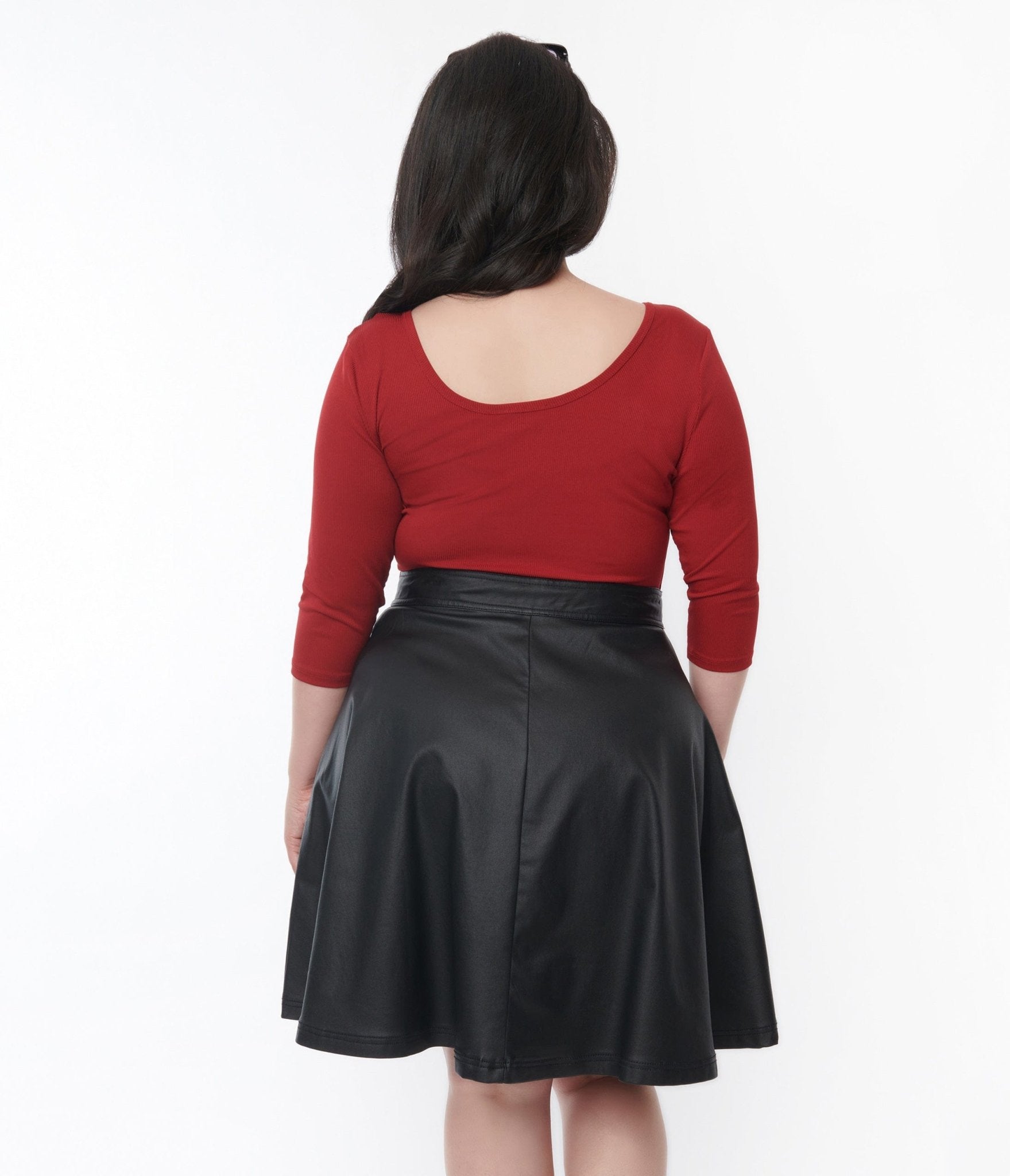 Plus size shop leather flare skirt