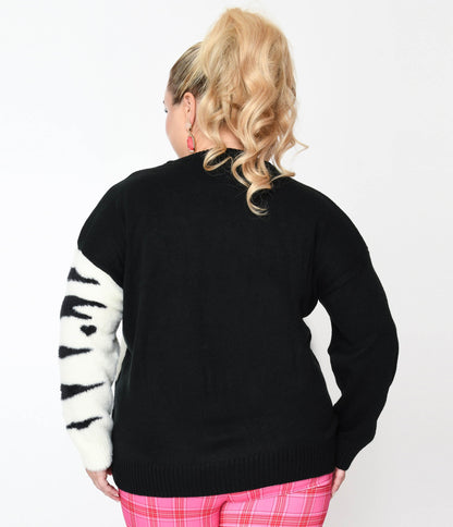 Unique Vintage Plus Size Black & White Cat Long Sleeve Sweater - Unique Vintage - Womens, TOPS, SWEATERS