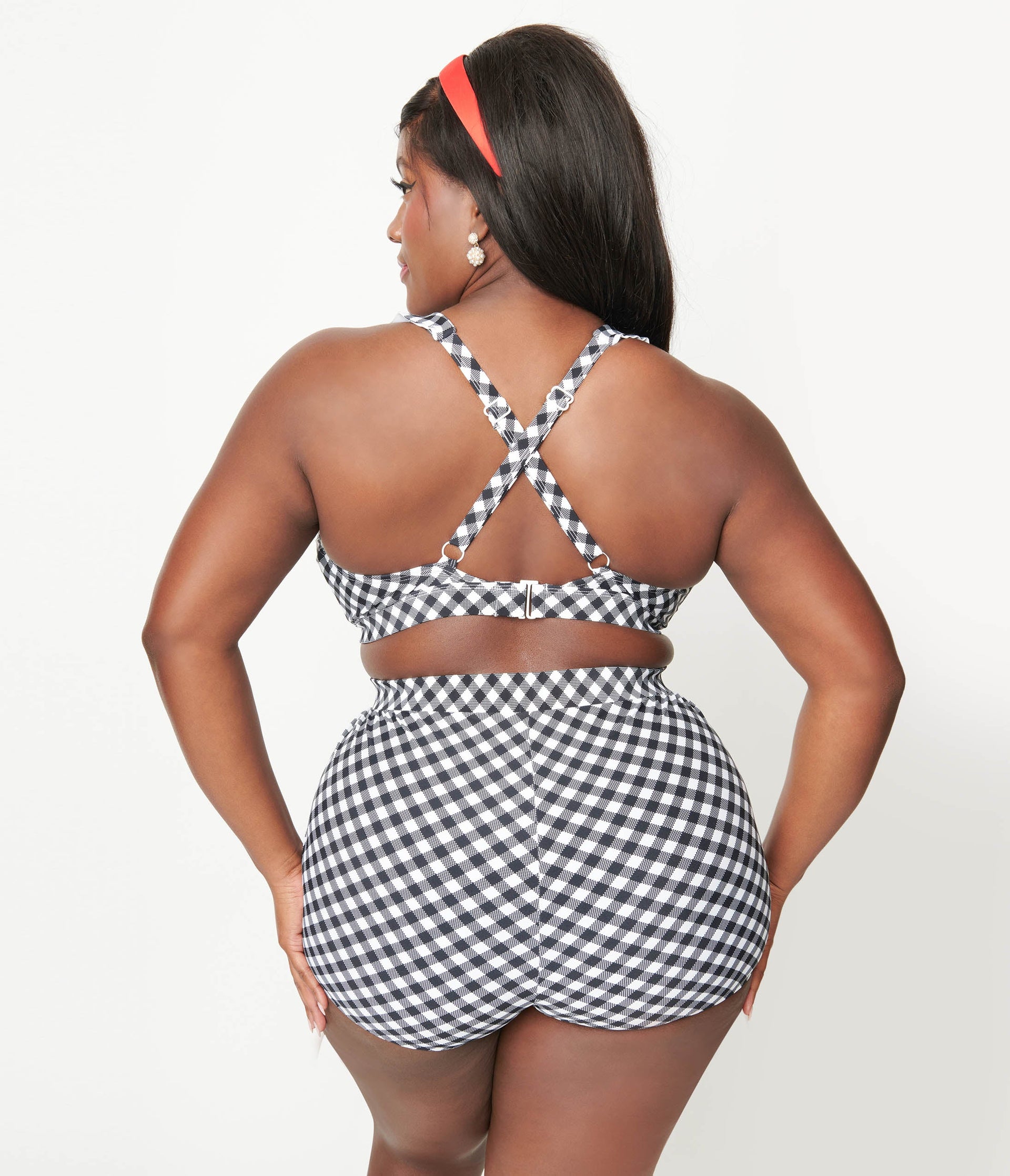 Unique Vintage Plus Size Black & White Gingham Halter Swim Top - Unique Vintage - Womens, SWIM, TOP