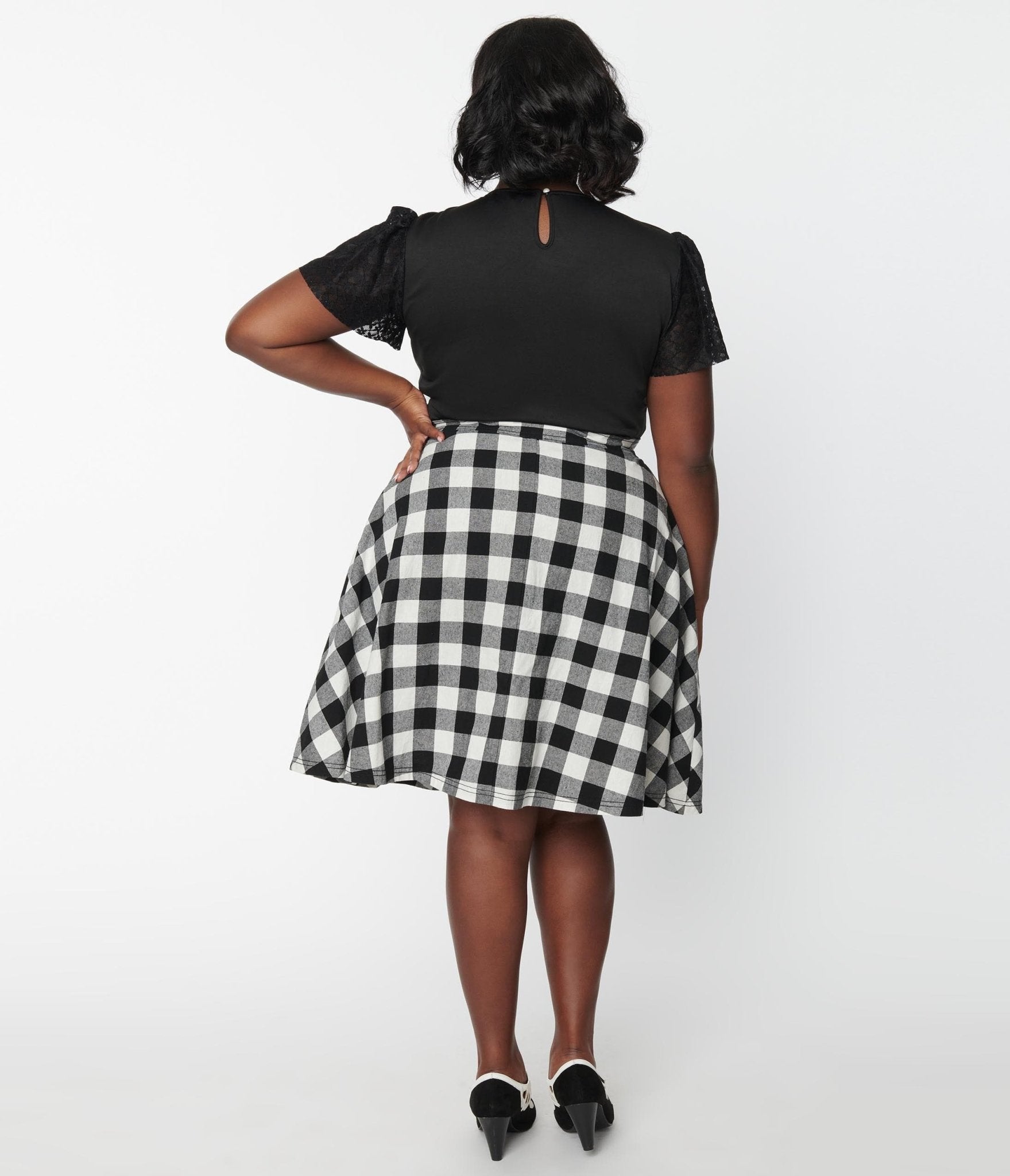 Very black sales and white skirt