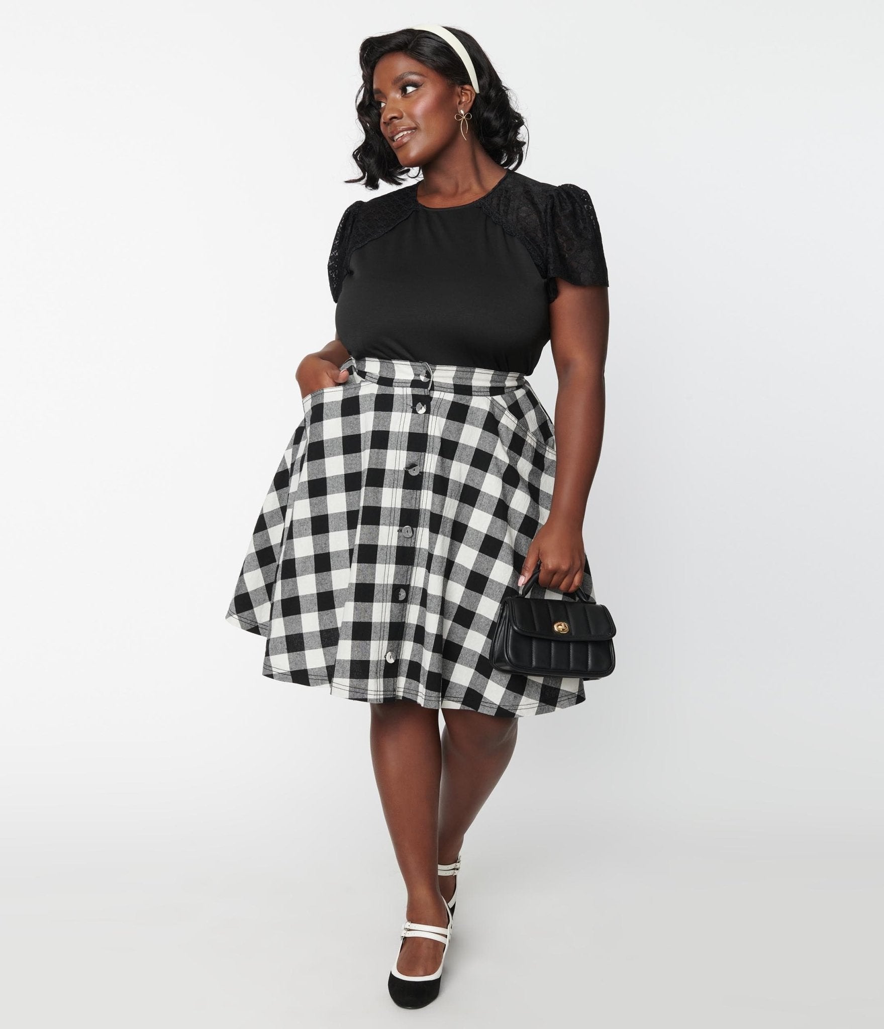 Black gingham cheap skirt