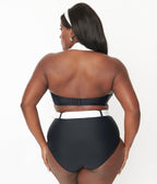 Unique Vintage Plus Size Black & White Halter Swim Top - Unique Vintage - Womens, SWIM, TOP