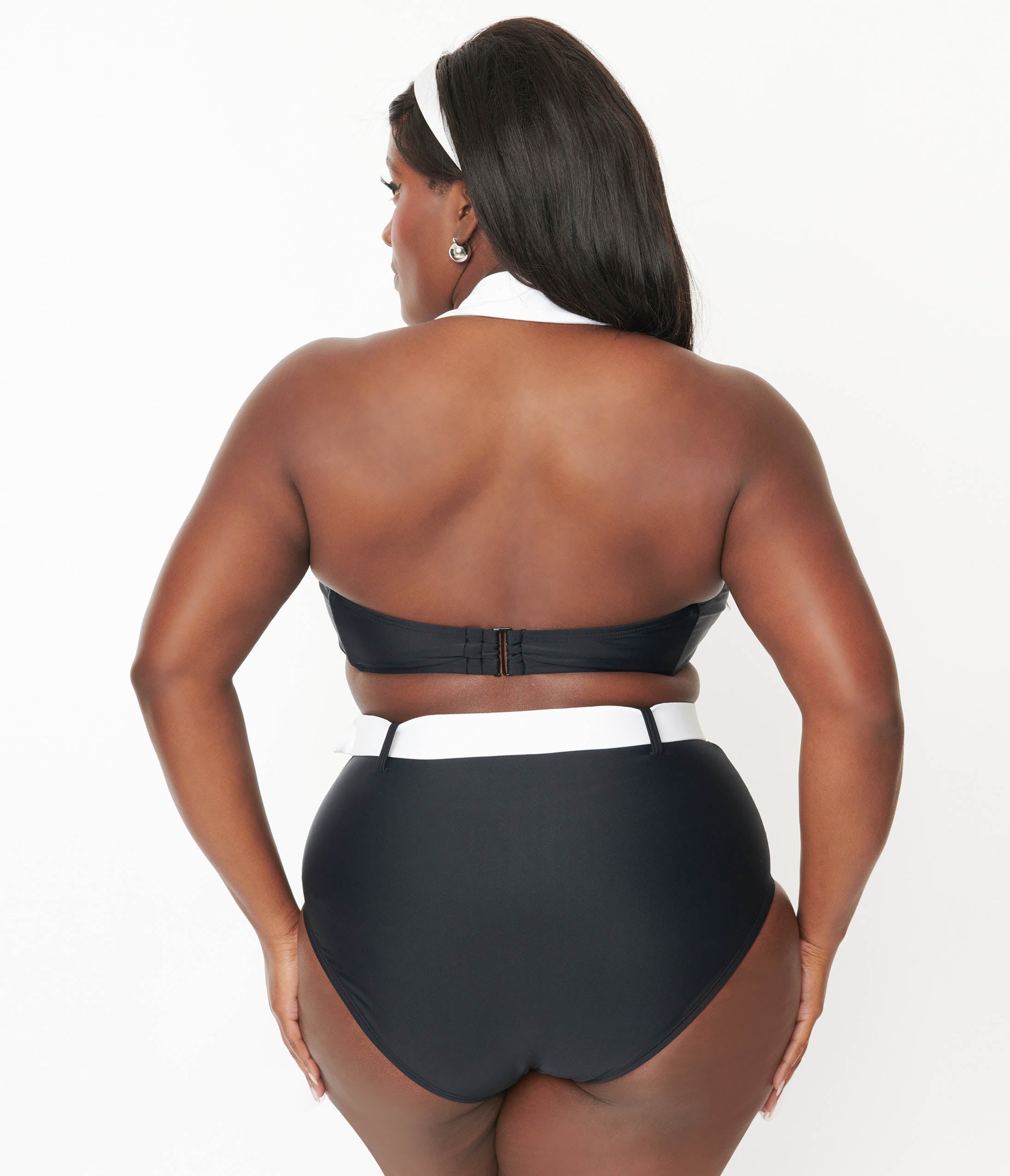 Unique Vintage Plus Size Black & White Halter Swim Top - Unique Vintage - Womens, SWIM, TOP