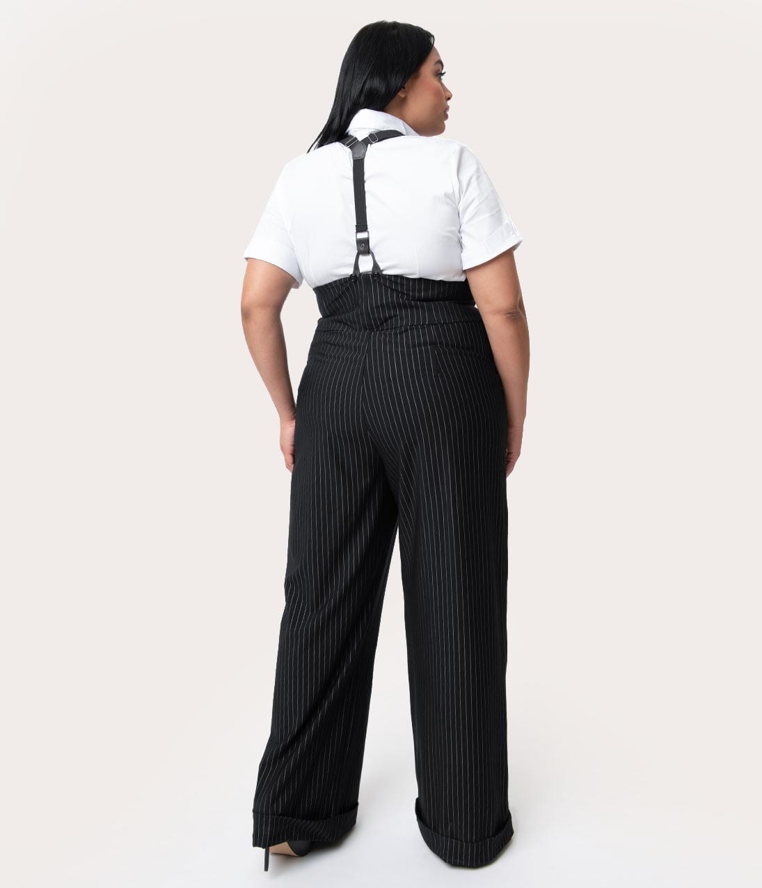 Unique Vintage Plus Size Black & White Pin Stripe Thelma Suspender Pants - Unique Vintage - Womens, BOTTOMS, PANTS