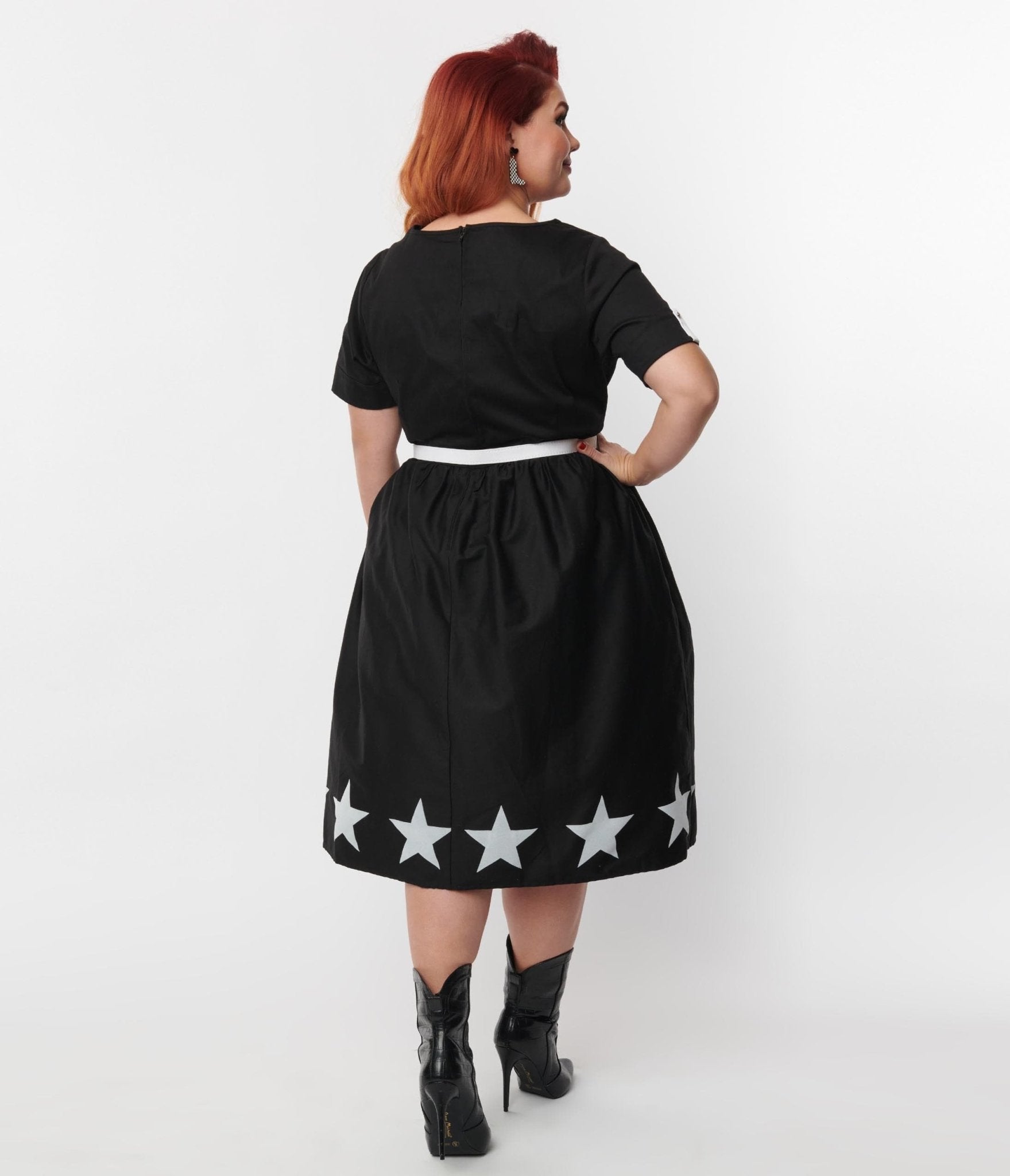 Unique Vintage Plus Size Black & White Star Cut Out Dress - Unique Vintage - Womens, DRESSES, SWING