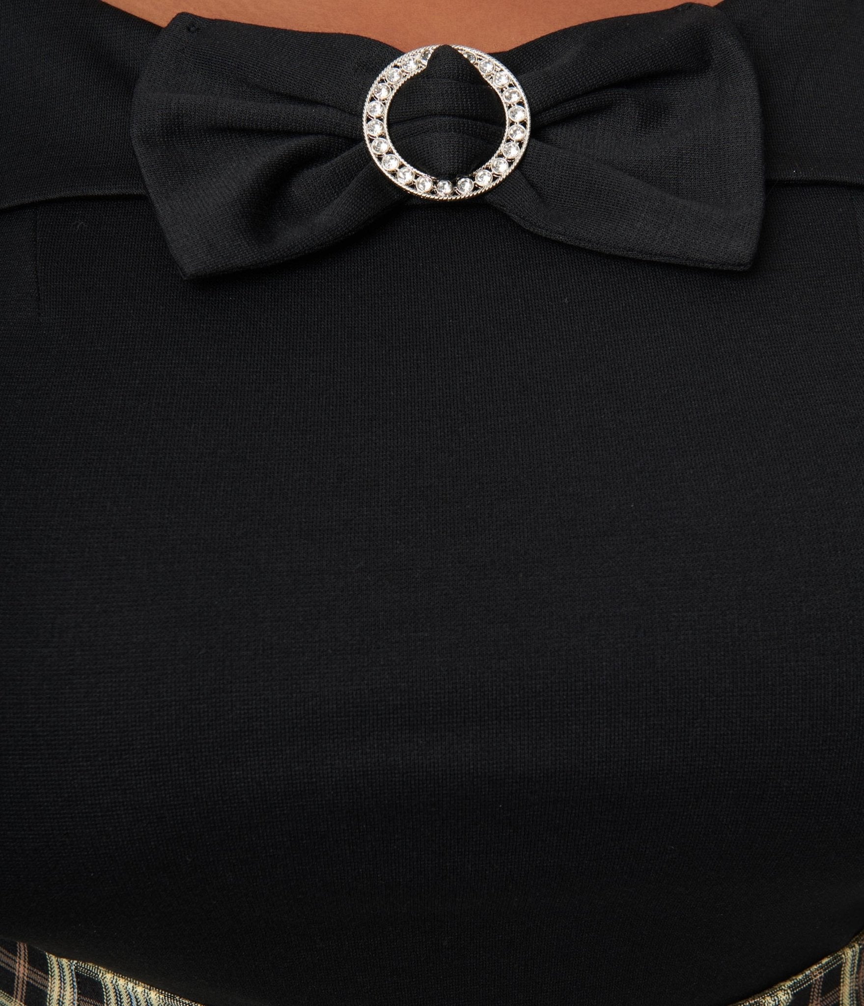 Unique Vintage Plus Size Black Wide Collar & Bow Top - Unique Vintage - Womens, TOPS, KNIT TOPS