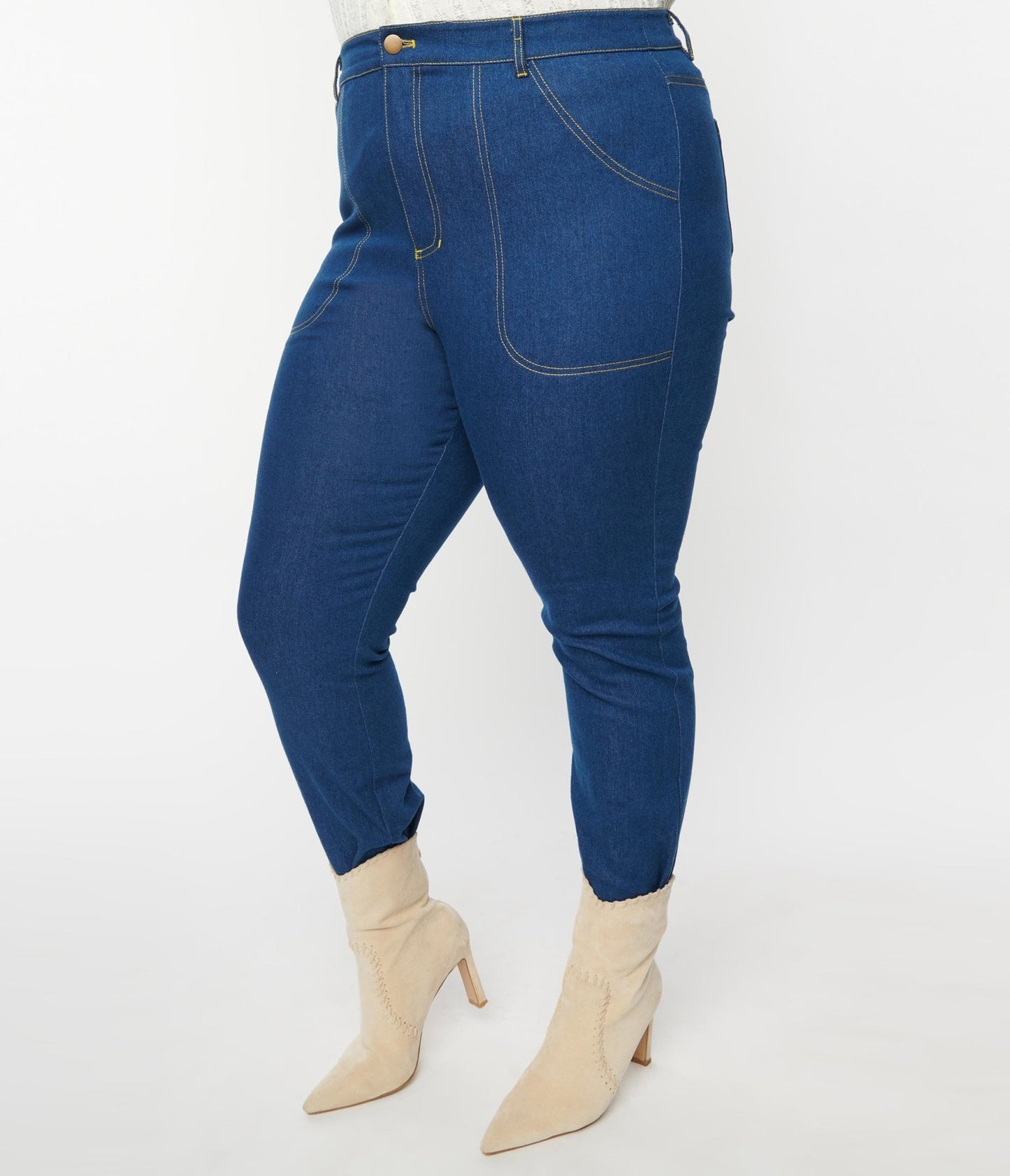 Unique Vintage Plus Size Blue Denim Cuffed Jeans - Unique Vintage - Womens, BOTTOMS, CAPRI