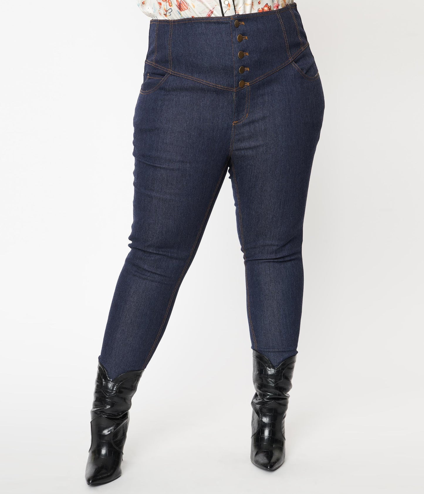 Unique Vintage Plus Size Blue Denim Skinny Jeans - Unique Vintage - Womens, BOTTOMS, JEANS