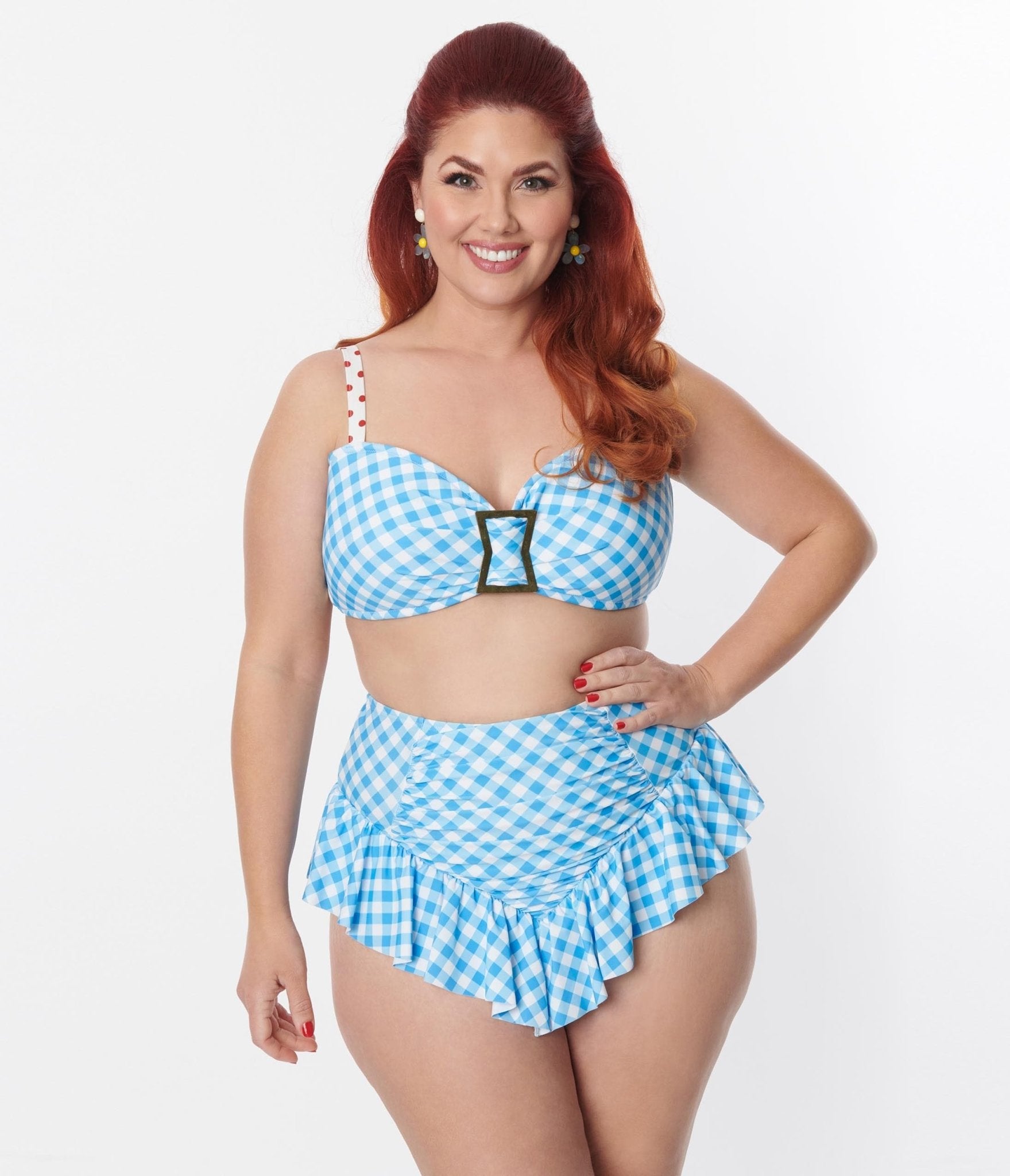 Unique Vintage Plus Size Blue Gingham Buckle Swim Top - Unique Vintage - Womens, SWIM, TOP