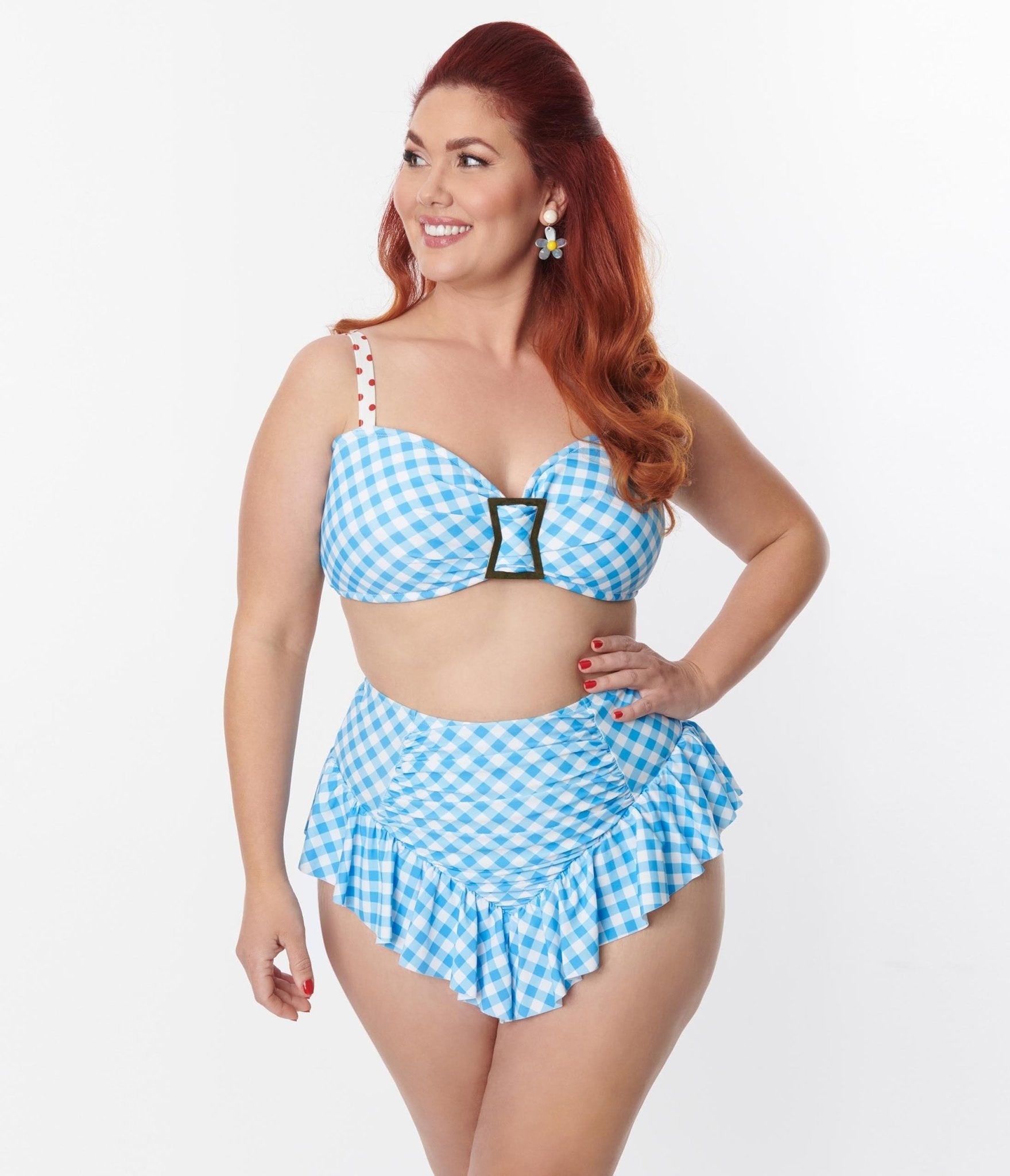 Unique Vintage Plus Size Blue Gingham Buckle Swim Top - Unique Vintage - Womens, SWIM, TOP