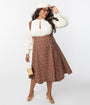 Unique Vintage Plus Size Brown & Cream Floral Amma Suspender Swing Skirt