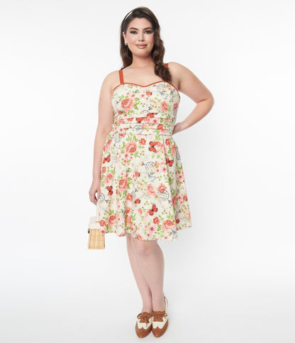 Unique Vintage Plus Size Butterfly Floral Follow Your Heart Flare Dress - Unique Vintage - Womens, DRESSES, FIT AND FLARE